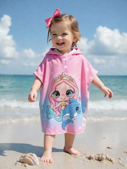 Baby Girls Beachwear Swimsuit & Cover-Up Set, Cute Mermaid Ombre Knit Sleeveless Fashionable Elegant Casual Swimwear Suitable For Swimming, Summer Vacation, Beach, Pool, Holiday Party Toddler Beach Cover Up