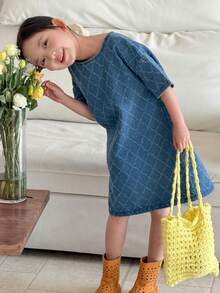 DAZY Young Girl' Textured Washed Korean Style Casual Dress - Blue - View 7