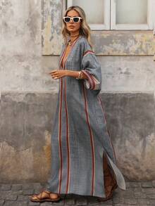 Brillora Women's Loose Maxi Slit Digital Print Dress - Blue - View 5