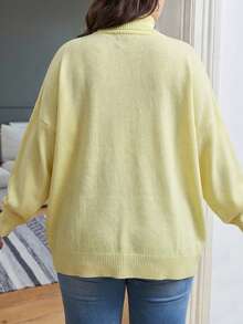 EURMUSE Plus Size Women's Solid Color Turtleneck Casual Versatile Long Sleeve Sweater, Suitable For Autumn/Winter Daily Wear - Yellow - View 2