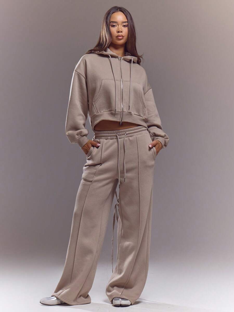 MUSERA 中腰水洗系带直筒运动裤，春夏可爱性感街头风夜装芭蕾舞裙 - 卡其色 - 查看 1