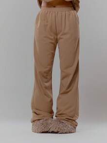 MUSERA Low Rise Graphic Print Wide Leg Joggers Streetwear Coolgirl Winter Sexy Casual Odd Drift - Camel - View 2