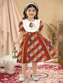 Barocker Stil elegantes, vintage, lässiges, süßes Puffärmel, süßer Rüschensaum Kurzarm Prinzessinnenkleid, geeignet für Frühling/Sommer Alltagstragen und Festivals - Verschiedenfarbig - Übersicht 3