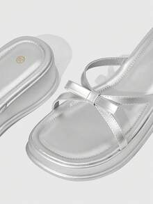 HighSole French Bow Slippers Women Wear New Style Slippers With Skirts And Soft Soles In Summer. - Silver - View 4