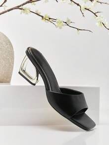 SHUZIA 新款女士黑色仿皮PU方头穆勒鞋，性感可爱，适合春夏时尚派对度假穿着 - 黑色 - 查看 9