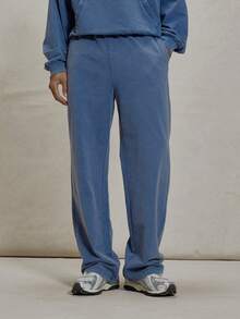 Musero Straight Leg Elasticated Drawstring Waistband Basic Plain Style Tracksuit Co Ord Bottoms Only Winter Essentials - Navy Blue - View 2