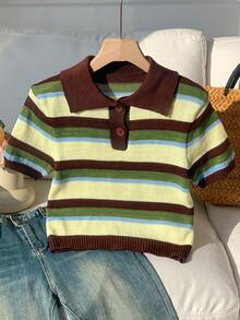 Comfortcana Multicolor Ombre Collared Pullover Knit Sweater - Multicolor - View 5