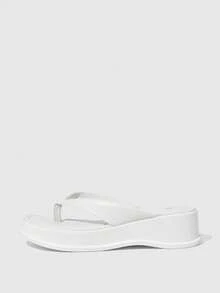 HighSole 厚底高跟人字拖女鞋 时尚新款夏季韩版夹趾凉鞋和拖鞋 - 白色 - 查看 2