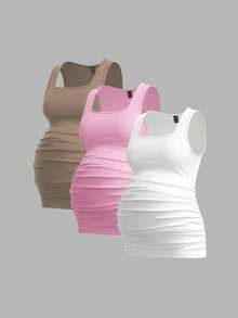 Modmama 3pcs Maternity Women's Solid Color Slimming Tank Tops, Casual & Simple, Perfect For Summer - Black and White - View 3
