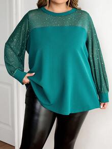 SHEIN CURVE+ Áo nữ dài tay cỡ lớn, trang phục thường ngày thoải mái. - Màu xanh lá cây đậm - Xem 4