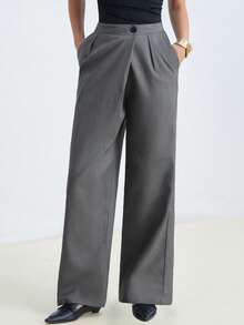 Aveloria Modichic Fashionable And Versatile, With A Daily Commuting Design. A Versatile Casual Grey Commuting Style Straight-Leg Long Pants, Women's Pants. - Grey - View 3