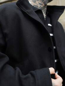 Artur Kramer Men's High-Quality Wool Blend Stand Collar Jacket, Fashionable Casual Coat, Autumn/Winter - Black - View 3