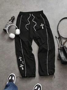 Sport MetroGents Men's Cross Print Drawstring Waist Loose Fit Sweatpants - Black - View 3
