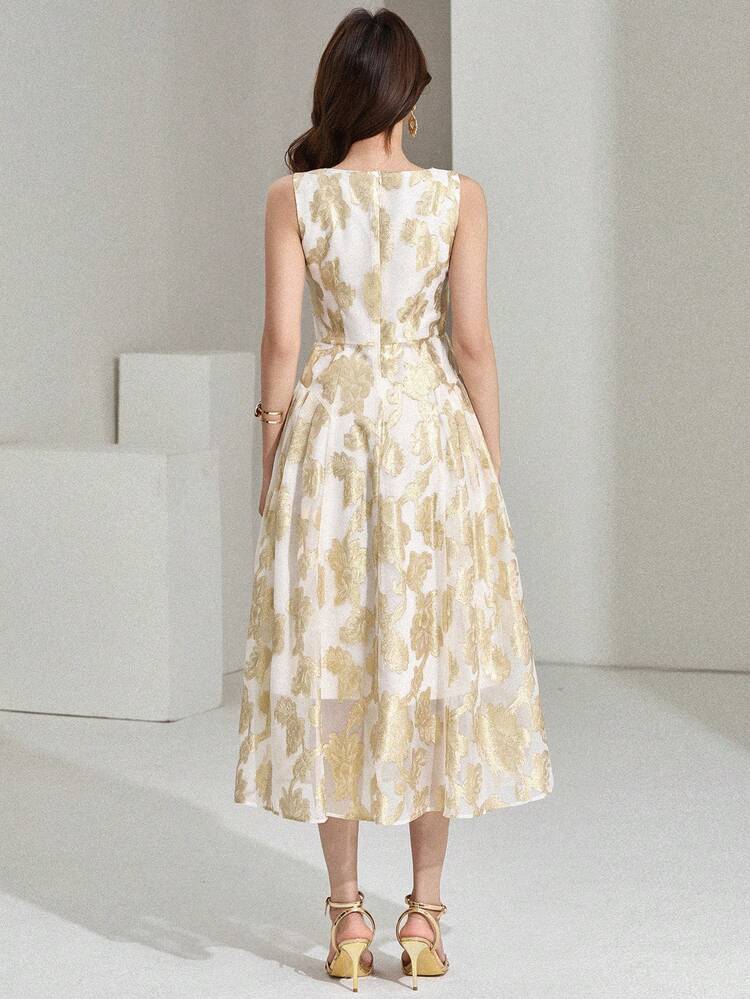 Women's Elegant Floral Print Sleeveless Dress, Spring/Summer Wedding Guest Dress Sundress