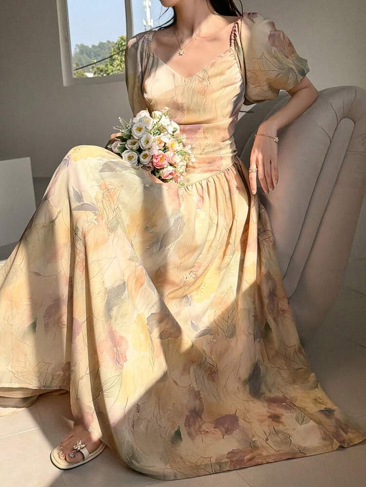 Women's Korean Style Ombre Flowy Short Sleeve Midi Dress, Spring/Summer