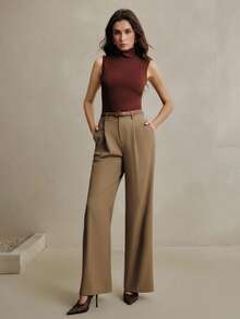 Anewsta 女士棕色高领无袖收腰舒适百搭休闲短款时尚上衣，适合春、夏、秋、冬四季穿着。 - 棕色 - 查看 6