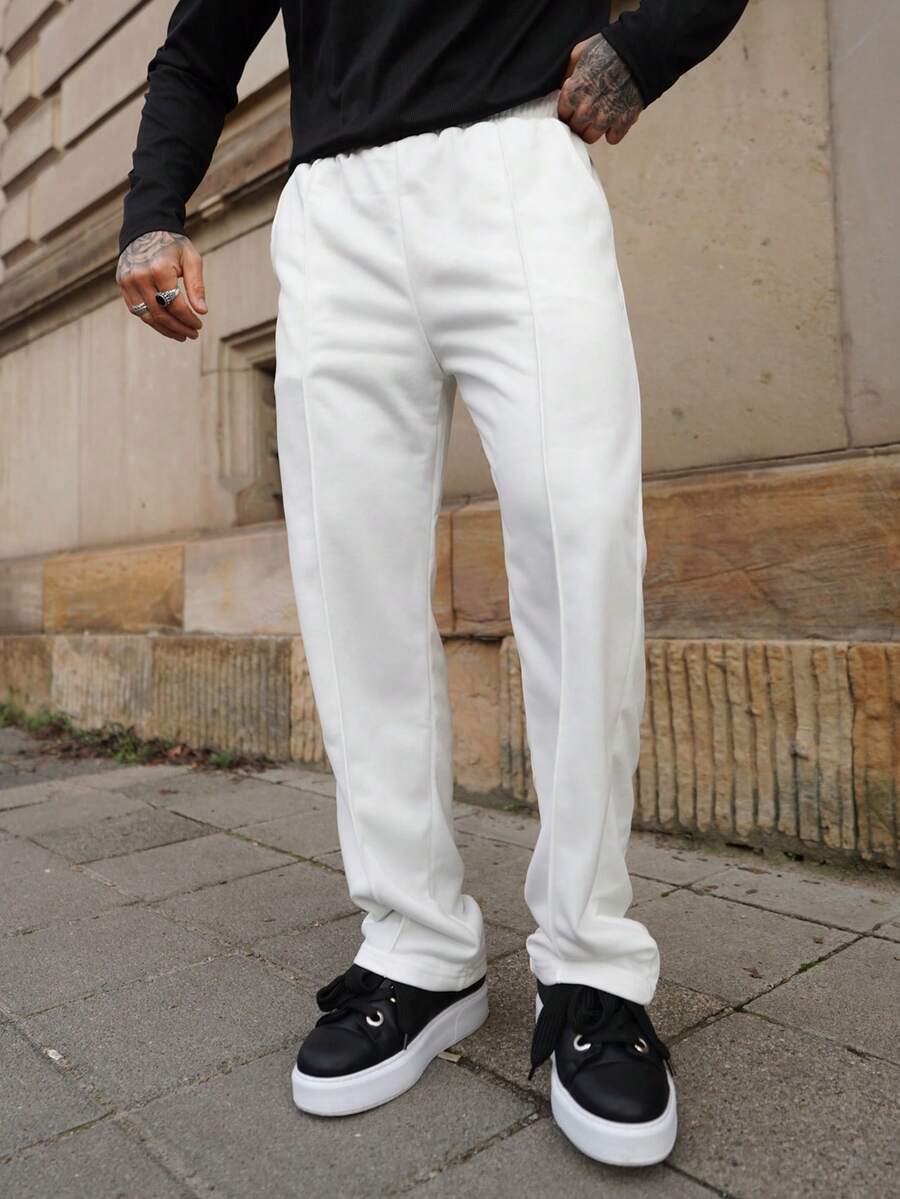 Artur Kramer Pantalones de punto de corte recto y ajuste holgado para hombre, ligeros, de unicolor, casuales, adecuados para primavera, otoño y principios de invierno - Blanco - Ver 1