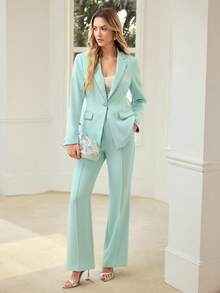 MOTF PREMIUM BLAZER ELEGANTE PARA CITA NOCTURNA DE MUJER CON DECORACIÓN DE CADENA DE RHINESTONES, PRIMAVERA/VERANO - verde menta - Ver 1