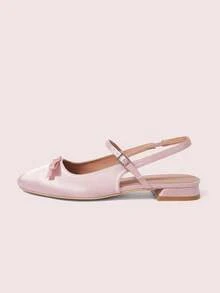 CUCCOO DOLLMOD 可爱蝴蝶结装饰玛丽珍平底鞋，杏色，方头，低跟，休闲通勤、约会、派对、购物、上学皆宜，甜美风格 - 粉色 - 查看 7