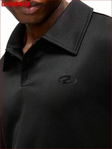 Rest Era Men's Casual Everyday Commute Graphic Print Short Sleeve Polo Collar Shirt, Black Loungewear Top