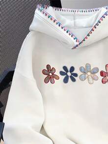 Resyla Women's Floral Pattern Drop Shoulder Long Sleeve Casual Loose Sweatshirt Sweatshirt - White - View 4