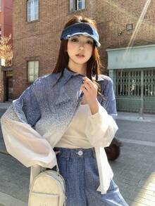 DAZY Women's Ombre Korean Style Long Sleeve Shirt And Casual Long Pants 2 Pieces Set - Grey - View 8