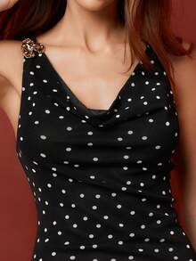 Maija Women's Elegant Polka Dot Print Sleeveless Dress, Summer - Black - View 7