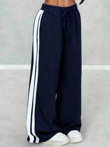 SHEIN Tween Girls Loose Fit Sweatpants, Casual Daily Fashion Versatile,Summer,Y2k,Vacation,Streetwear,Holiday,New Years - Navy Blue - View 6