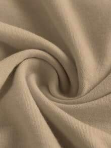 EMERY ROSE Plus Size Casual Solid Color Khaki Off-Shoulder Long Sleeve T-Shirt, Suitable For Autumn/Winter - Khaki - View 4