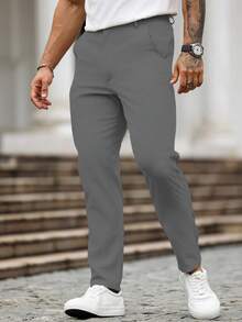 Manfinity Homme Quần tây công sở nam màu trơn, túi xéo, kiểu dáng thường ngày. - Màu xám đen - Xem 6
