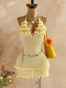 Soleia Đầm hai dây gợi cảm họa tiết sao biển rỗng bằng kim loại, thích hợp cho kỳ nghỉ, lễ hội âm nhạc, phong cách bohemian, du lịch, hẹn hò, tiệc trà chiều. - Màu vàng - Xem 7