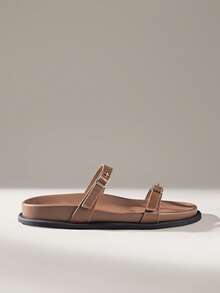 Solecia Women's Buckle Design Casual Everyday Wear Sandals - Brown - View 2