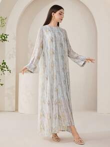 Veilorie 女士扎染印花长袖长袍连衣裙阿拉伯套装 - 彩色 - 查看 4