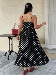 GalTyme Đầm hai dây in chấm bi thanh lịch và thời trang dành cho nữ cỡ lớn - màu đen - Xem 2