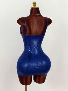 Amplova 蛇皮纹理亮面涂层加厚胸衣紧身迷你连衣裙 - 藍色 - 查看 7