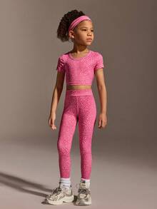 Girls (Small) Casual Professional Fashion Pink Leopard Print Tight Yoga Exercise Sports Leggings Cycling Pants Activewear - Pink - View 5