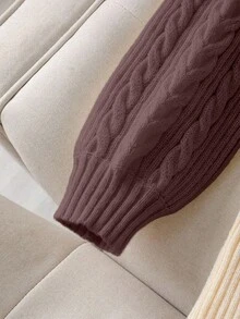 Franclia V-Neck Long Sleeve Ribbed Casual Long Knit Sweater Dress - Coffee Brown - View 3