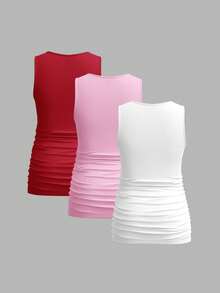 Modmama 3pcs Maternity Women's Solid Color Slimming Tank Tops, Casual & Simple, Perfect For Summer - Red - View 2