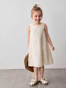Maija Kids 少女杏色刺绣无袖圆领休闲连衣裙 - 杏色 - 查看 1