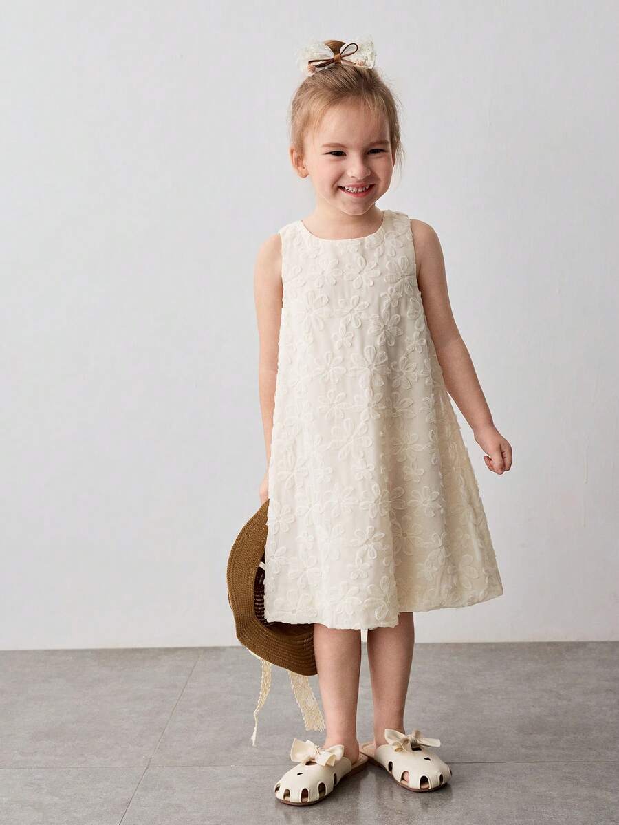 Maija Kids 少女杏色刺绣无袖圆领休闲连衣裙 - 杏色 - 查看 1
