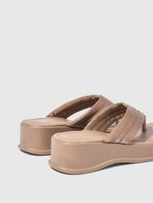 HighSole Online Celebrity Flip-Flops Women Sponge Cake Platform Sandals And Slippers Women Wear New Fashion In Summer. - Khaki - View 5