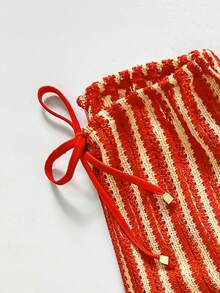 Swim Chiccia 女士条纹极简日常泳装套装 - 橘色 - 查看 5