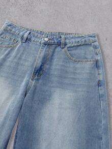 Manfinity Denimwave Quần jeans ống rộng phong cách đường phố dành cho nam, in hình cánh chim, rách rưới và bạc màu. - Rửa nhẹ - Xem 4
