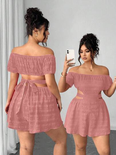 Elenzga 大码女式法式纹理露肩连体裤