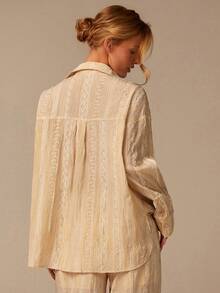 COSMINA 数码印花薄纱褶皱长袖衬衫，特殊面料，夏季度假，防晒衬衫，适合海滩度假、休闲周末出行，黄色衬衫，休闲衬衫 - 黃色 - 查看 5