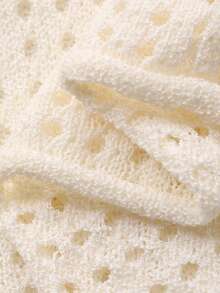 DAZY Women's Ivory Hollow-Out Knitted Cardigan & Vest 2 Pieces Set, French Minimalist Style, New Autumn Collection - White - View 3