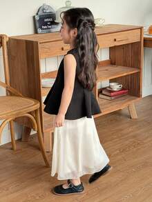 DAZY 2pcs/Set Young Girls Round Neck Sleeveless Ruffle Blouse And Skirt Set - Multicolor - View 7