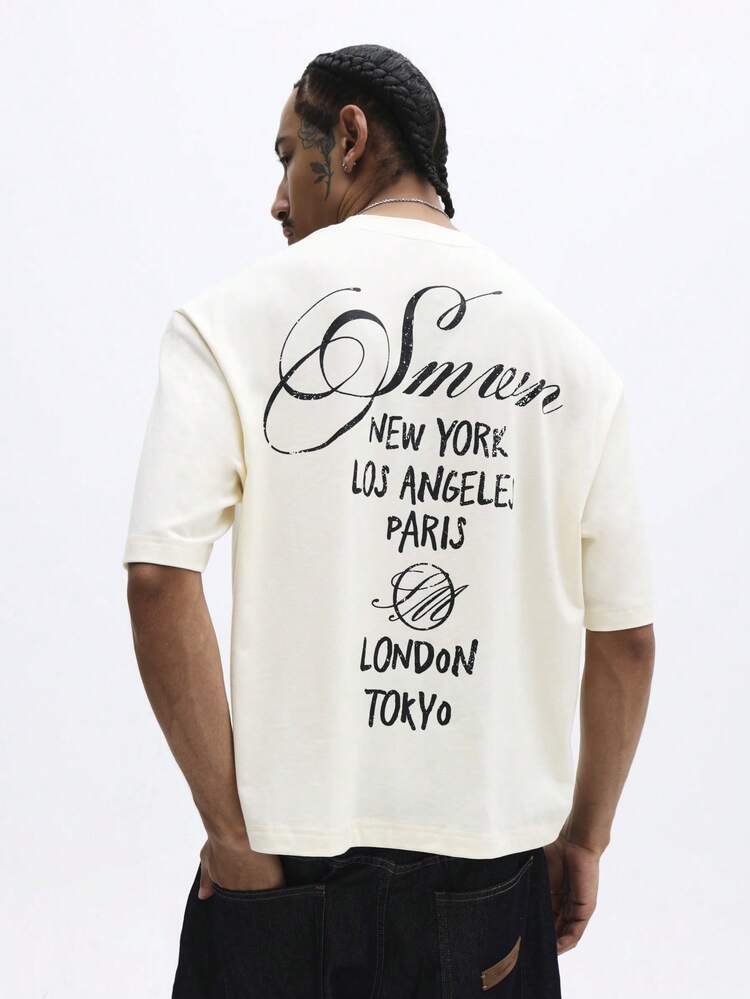 City Graphic Tee With Text Print