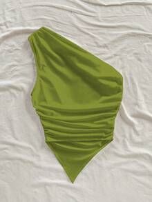 Soleia Atasan Halter Tanpa Lengan Warna Polos Kasual untuk Wanita - Hijau - View 2