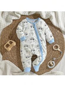 Loomiva 新生女宝宝卡通动物图案针织柔软圆领长袖连体衣 - 藍色 - 查看 5